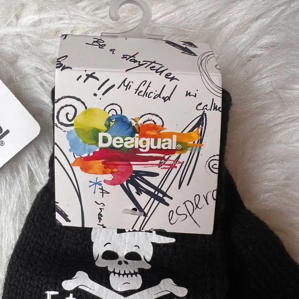 Desigual Kids Knitted Gloves With Skeleton Design Halloween Size Small Black NWT